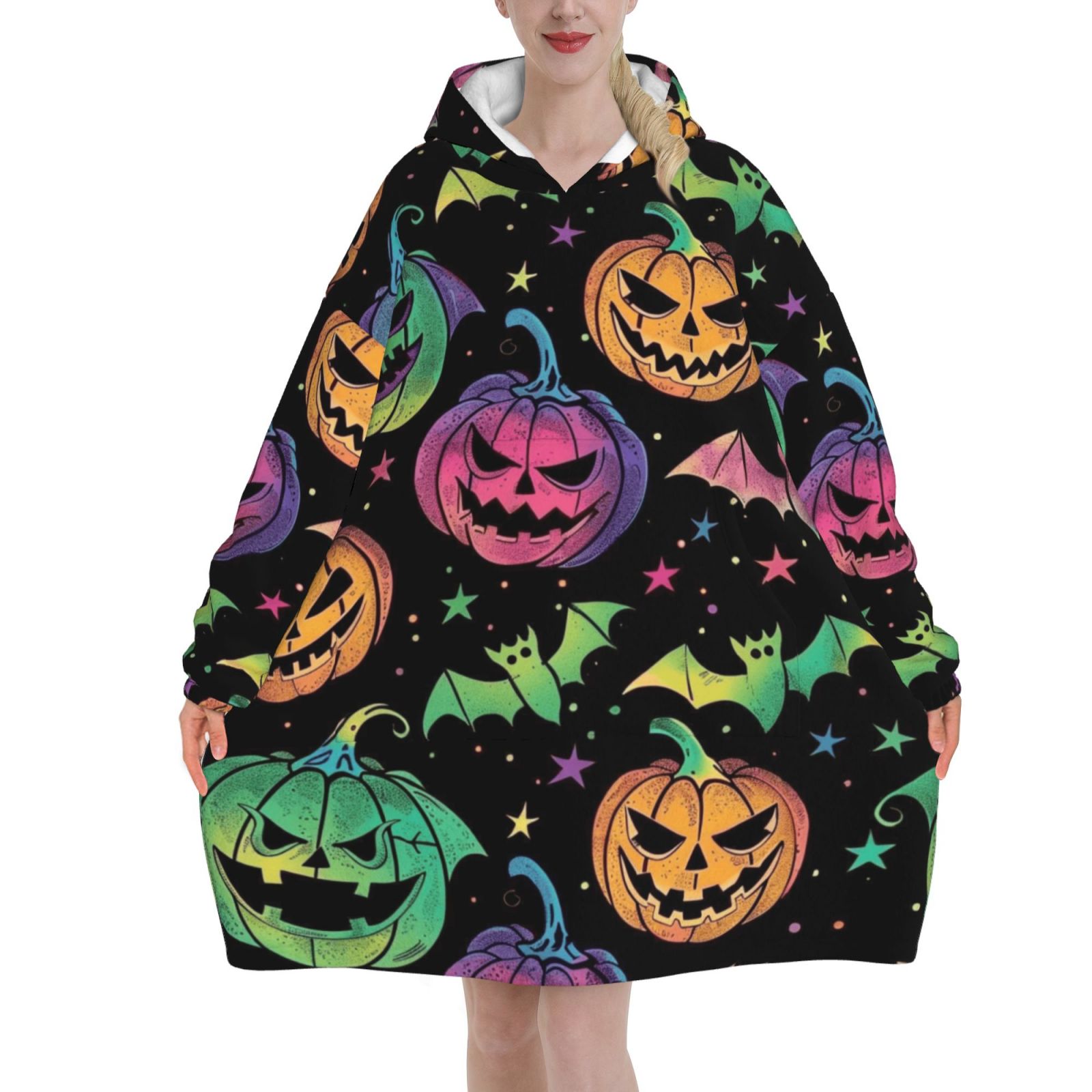 Artistic abstract feature blanket hoodie, wool blanket sweatshirt for