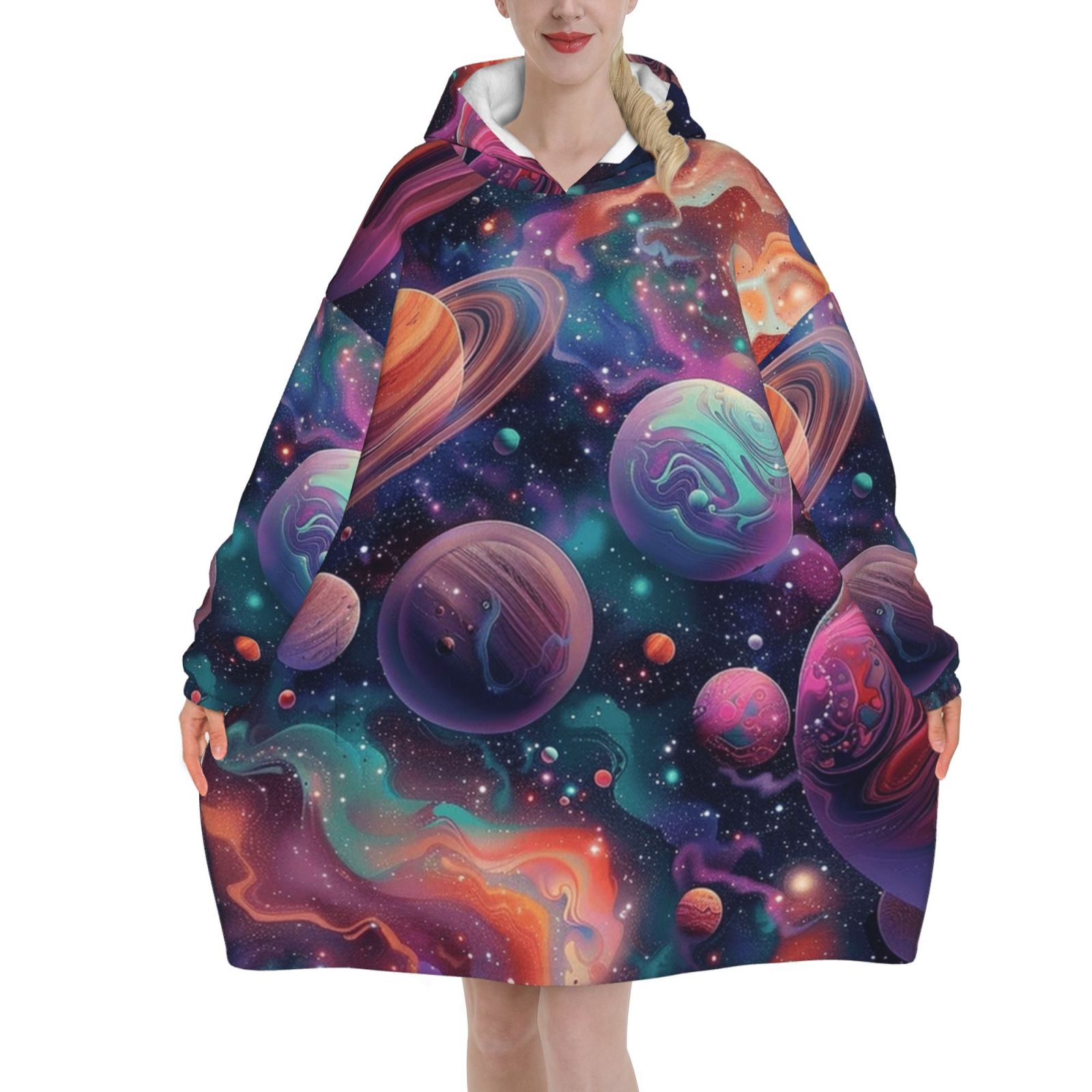 Artistic abstract feature blanket hoodie, wool blanket sweatshirt for