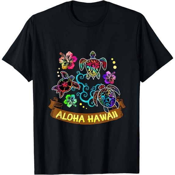 Artistic and Beautiful Aloha Hawaii Turtles Unisex T-Shirt for Men Women,Black Color,Size YM
