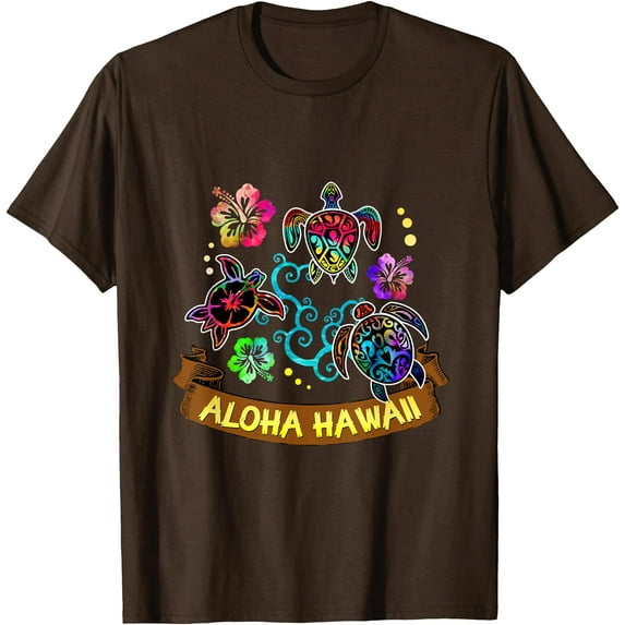 Artistic and Beautiful Aloha Hawaii Turtles Unisex T-Shirt for Men Women,Dark Chocolate Color,Size 5XL
