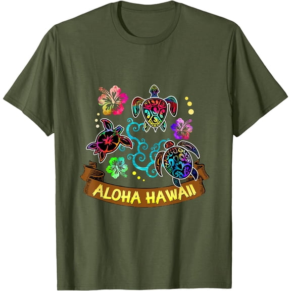 Artistic and Beautiful Aloha Hawaii Turtles Unisex T-Shirt for Men Women,Military Green Color,Size M
