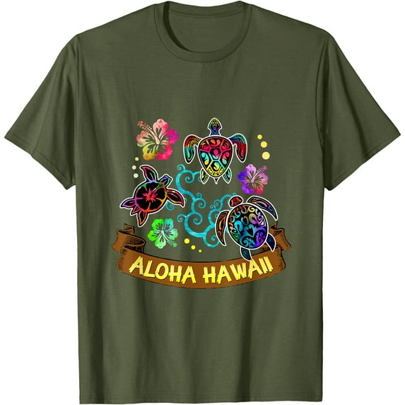 Artistic and Beautiful Aloha Hawaii Turtles Unisex T-Shirt for Men Women,Military Green Color,Size YS