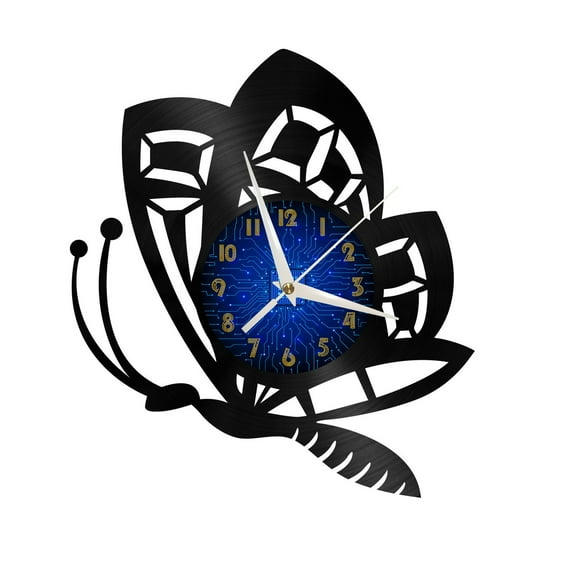Artistic butterfly carving Vinyl Record Wall Clock for Kitchen Wall Decor Wall Art Gift for Lover Gift Idea for a Best Friend(B)