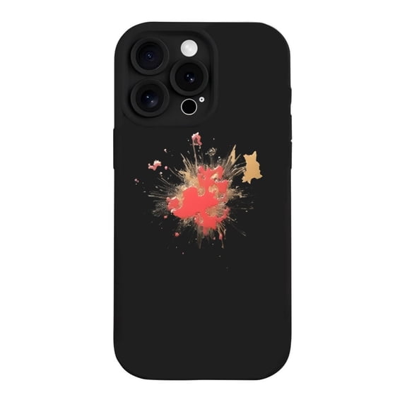 Artistic iPhone 15 Pro Case - Lightweight Yellowing Resistant with Dynamic Red & Gold Splashes on Black Background