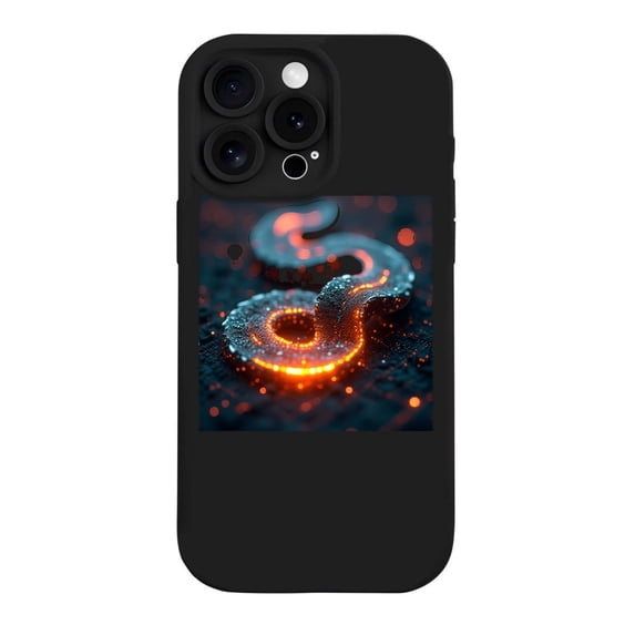Artistic iPhone 15 Pro Case - Lightweight Yellowing Resistant with Glowing Serpent Pattern in Vibrant Orange & Red on Black Background