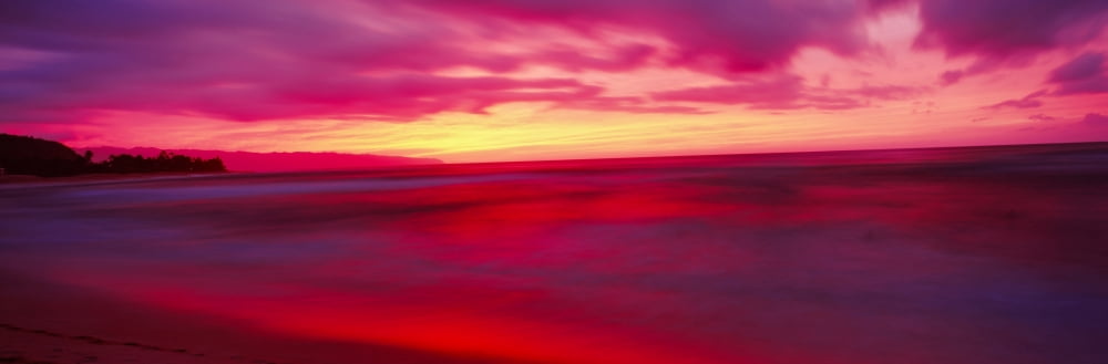 Artistic sunset Oahu Hawaii USA Canvas Art - Panoramic Images (36 x 12)