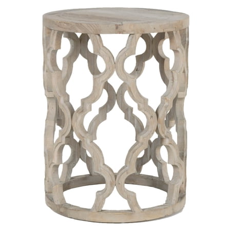Artistically Designed End Table In Quatrefoil Design, Wood Brown