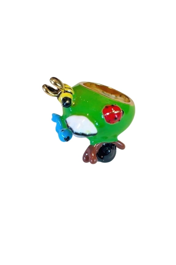 Artistics Green Frogs Rings Enamel Crafted Jewelry Layering Designs Modern Cool Aesthetic Sturdy Alloy