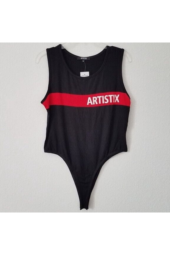 Womens Chest-Stripe Logo Bodysuit, Stretch- Black L $79 B4HP