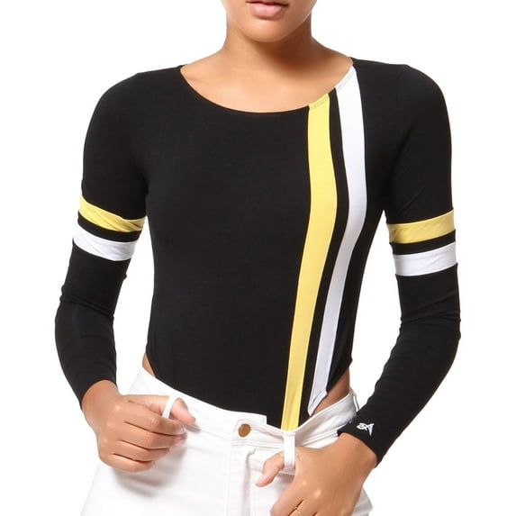 Artistix Womens Striped Bodysuit Jumpsuit, Black, X-Large