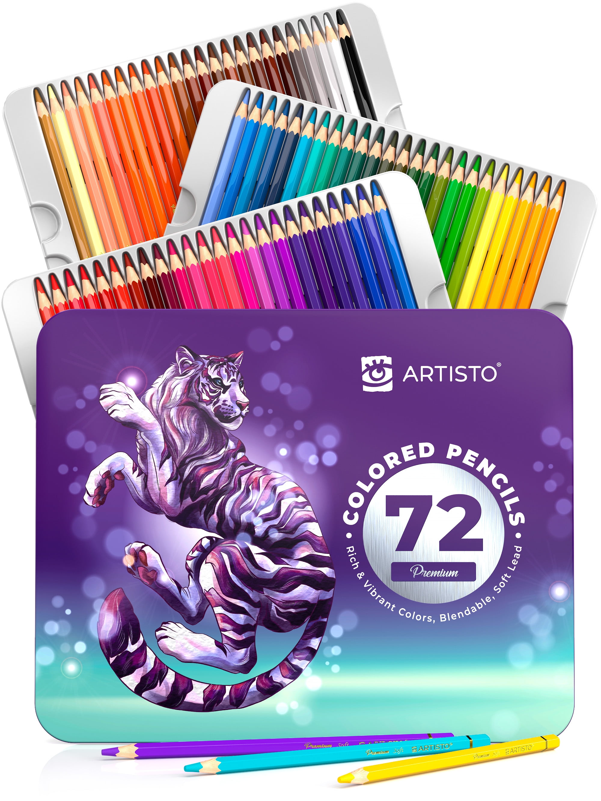 ARTISTO Premium Colored Pencils Set of 72, Quality 3.8mm Soft Core Leads, Rich & Vibrant