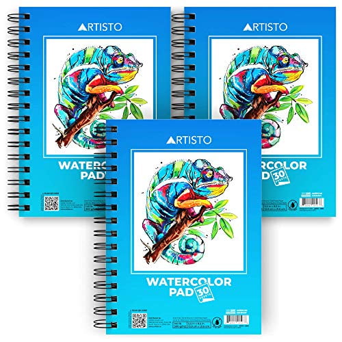 Artisto Watercolor Pads 5.5x8.5", Pack of 3 (90 Sheets), Spiral Bound