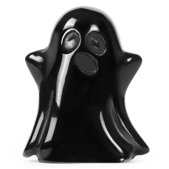 Artistone 2 Inch Crystal Ghost Figurine Natural Obsidian Gemstone Hand Carved Halloween Carnival Home Decor Sculpture