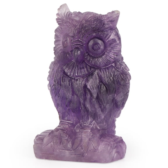 Artistone Amethyst Crystal Owl Statue Hand Carved Gemstone Owl Figurine Animal Carvings Collection Ornament for Home Decor Gift