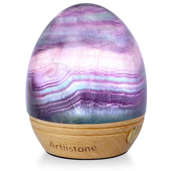 Artistone Egg-Shaped Rainbow Fluorite Crystal Night Light Carved Gemstone USB Rechargeable Lamp