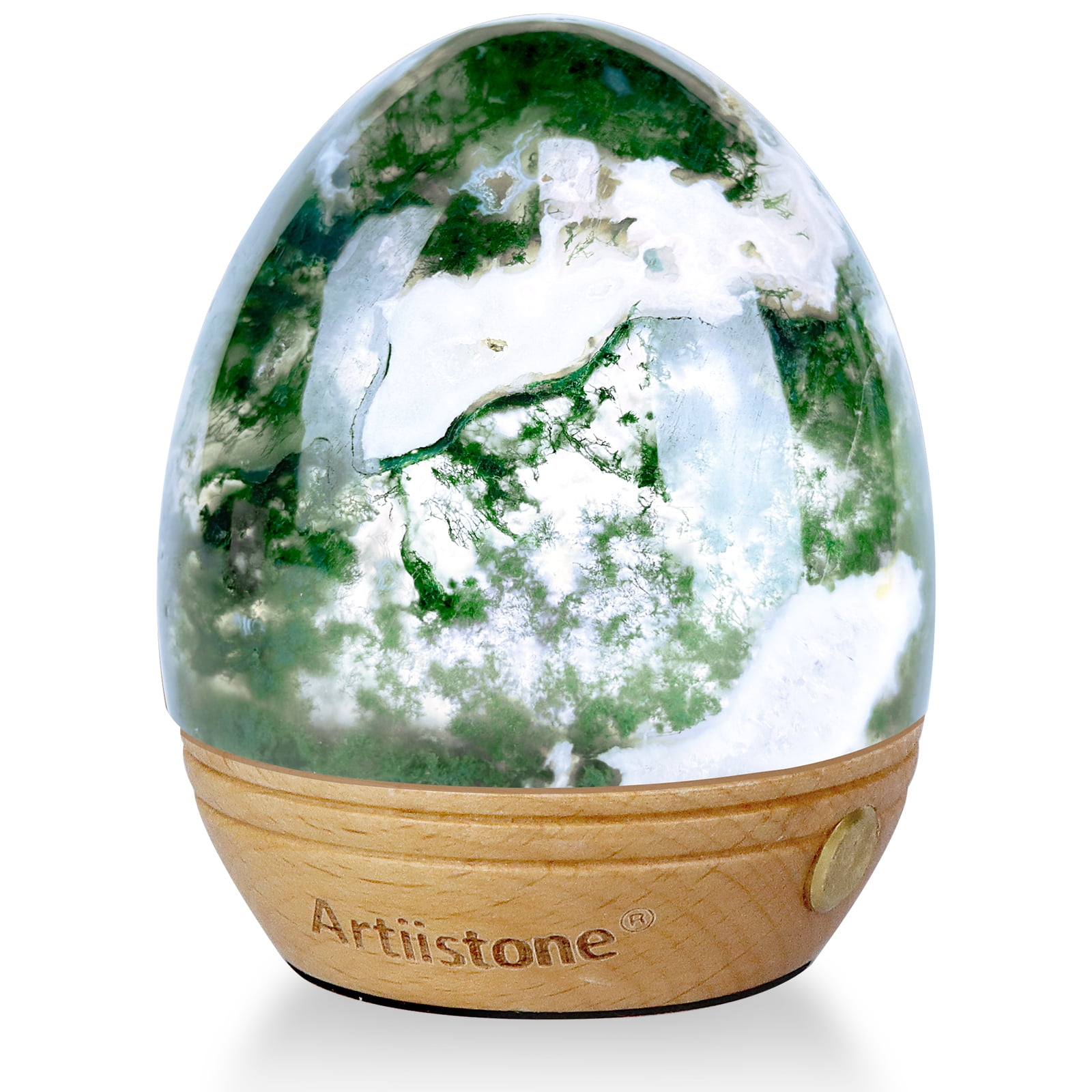 Artistone Moss Agate Crystal Night Light Carved Gemstone USB Rechargeable Touch Sensor LED Lamp