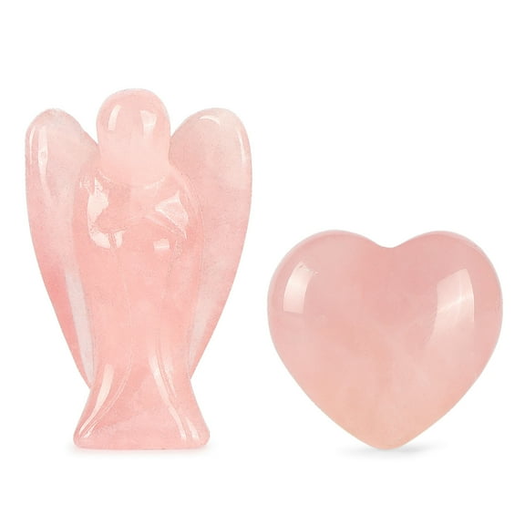 Artistone Rose Quartz Puff Angel Heart Stone Healing Crystal Set Hand Carved Guardian Angel Stone for Meditation,Reiki Healing