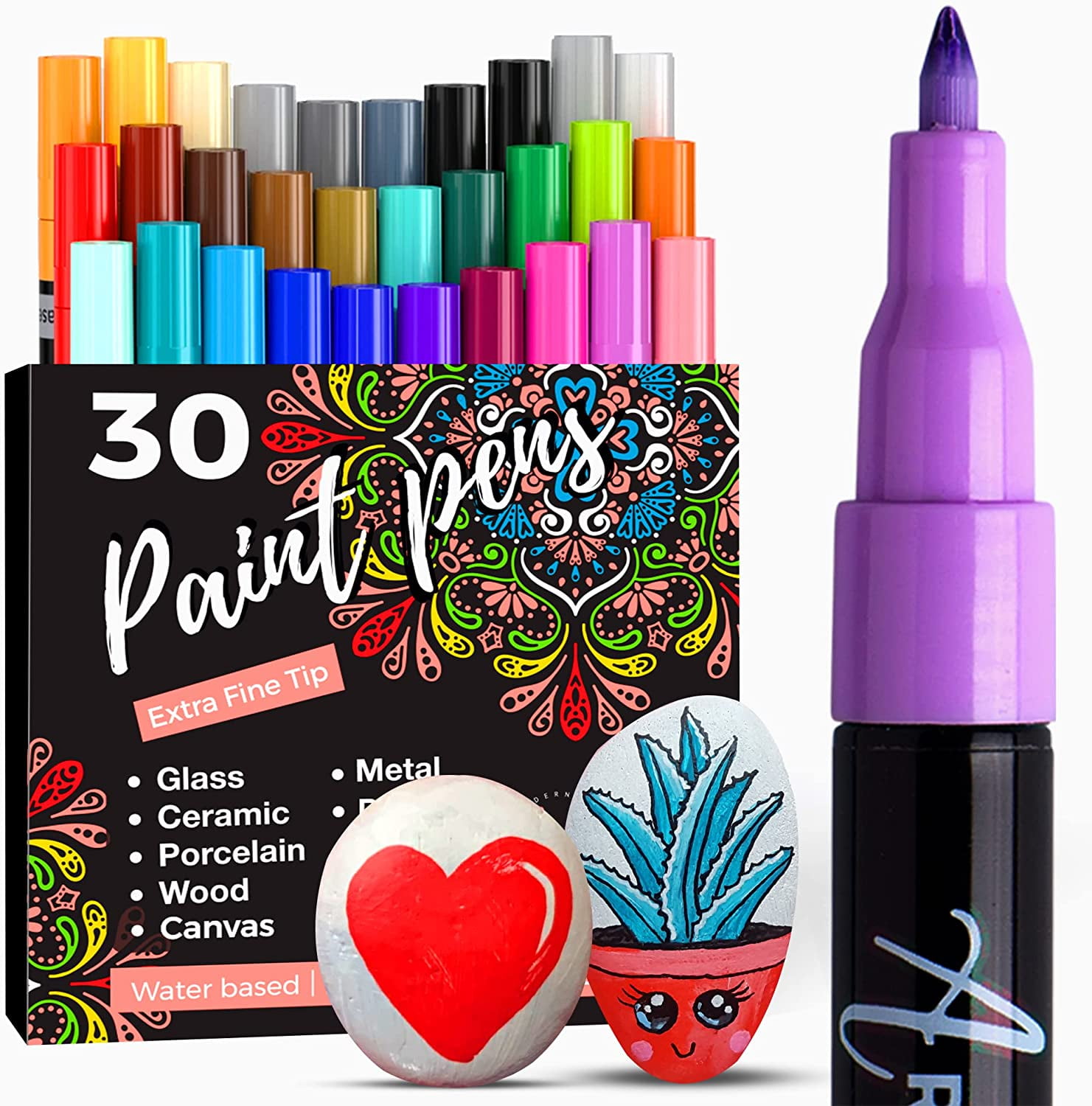  Paint Pens - 42 Paint Markers - Extra Fine Tip Paint Pens  (0.7mm) - Great for Rock Painting, Wood, Canvas, Ceramic, Fabric, Glass -  40 Colors + Extra Black & White