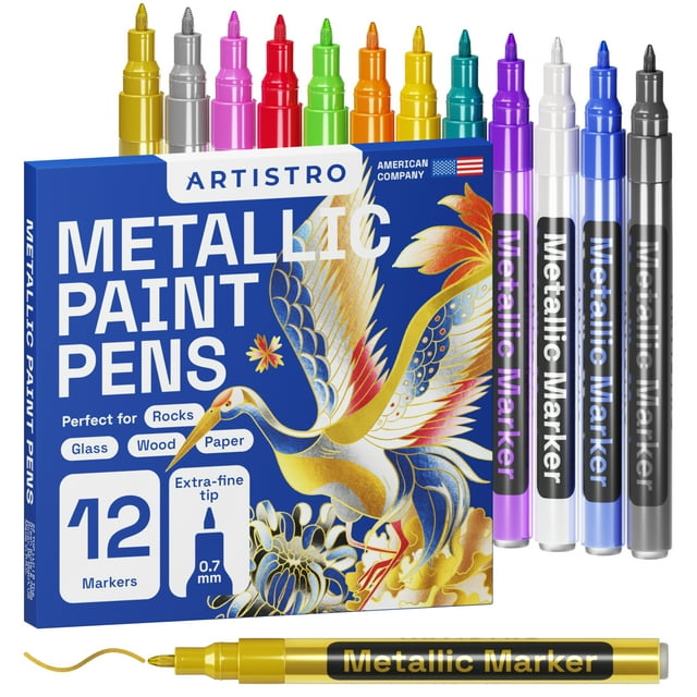 Artistro Acrylic Paint Pens for Fabric, Glass, Extra Fine Tip, 12