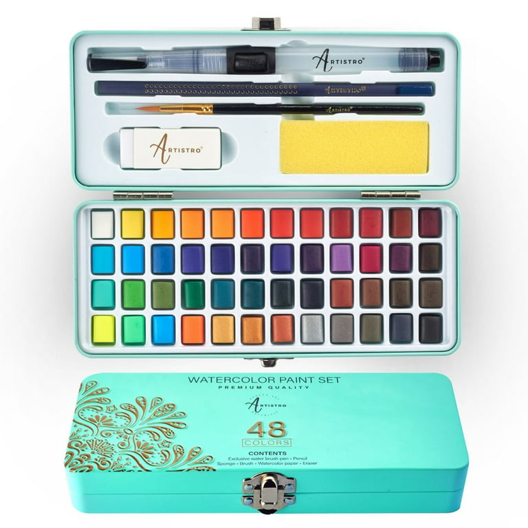 MEEDEN Watercolor Paint Set, 48 Vibrant Colors in Metal Tin Box
