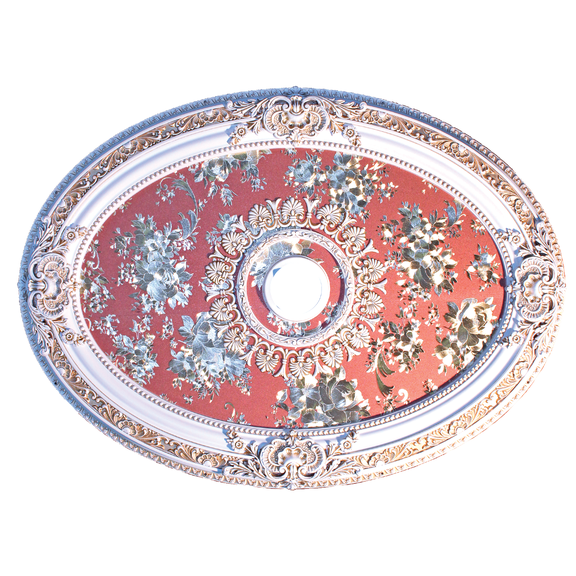 Artistry Lighting Oval 43"x32" Antique White Ceiling Medallion Red Rose Motif (ART0811-F1-094)