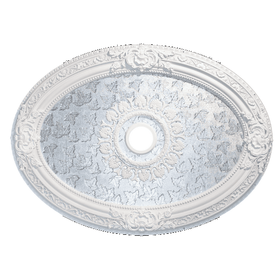 Artistry Lighting Oval 43"x32" Classic White Ceiling Medallion Silver Leaves Motif (ART0811-Q-087)