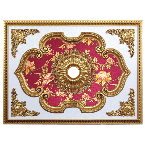 Artistry Lighting Rectangular 63"x47" Antique Gold Ceiling Medallion Red Vintage Floral Motif (ART1216-F-095)