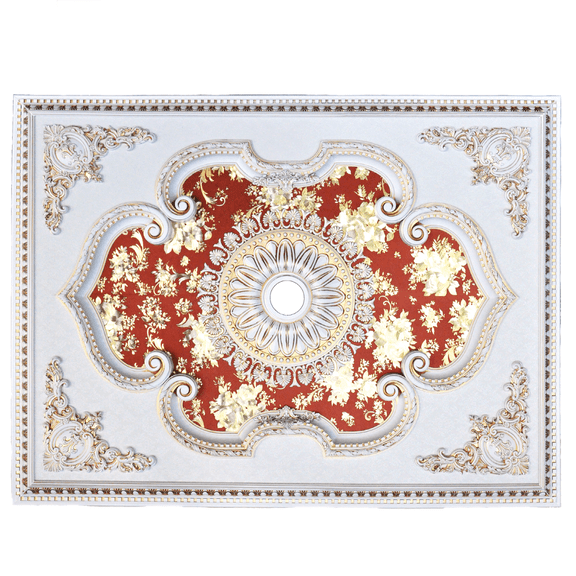 Artistry Lighting Rectangular 63"x47" Antique White Ceiling Medallion Red Rose Motif (ART1216-F1-094)
