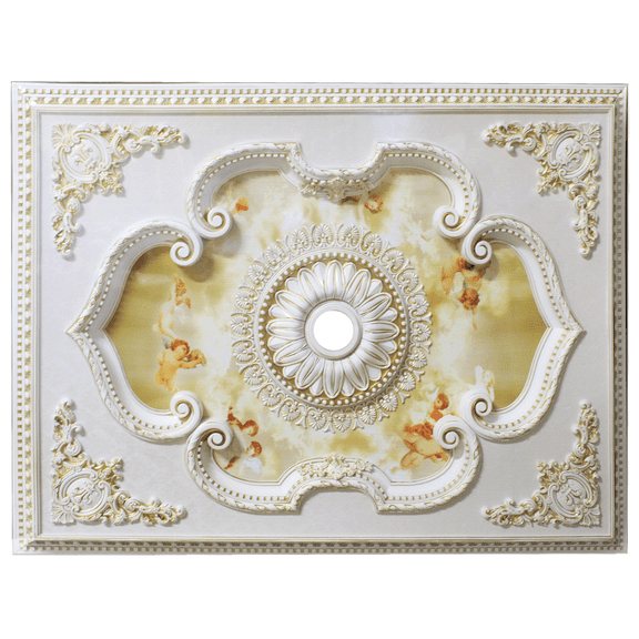 Artistry Lighting Rectangular 63"x47" Antique White Ceiling Medallion Sepia Sky Angel Motif (ART1216-F1-023)