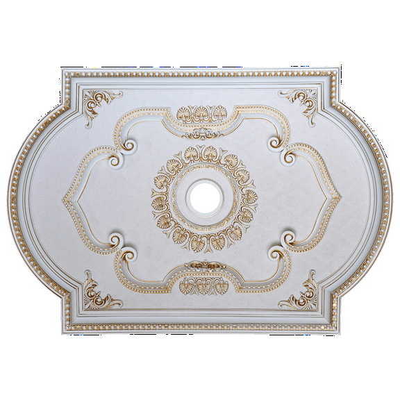 Artistry Lighting Rectangular Oval 51"x36" Antique White Ceiling Medallion White Damask Motif (ART0913-F1-201)