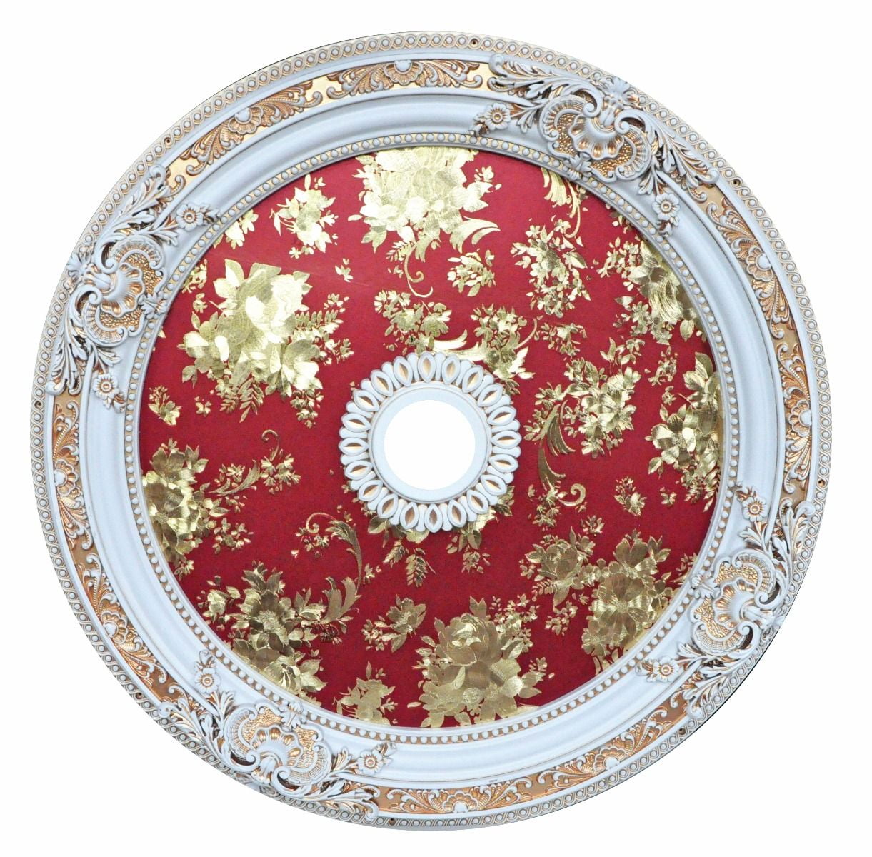 Artistry Lighting Round 36" Antique White Ceiling Medallion Red Rose Motif (ART90-F1-094)