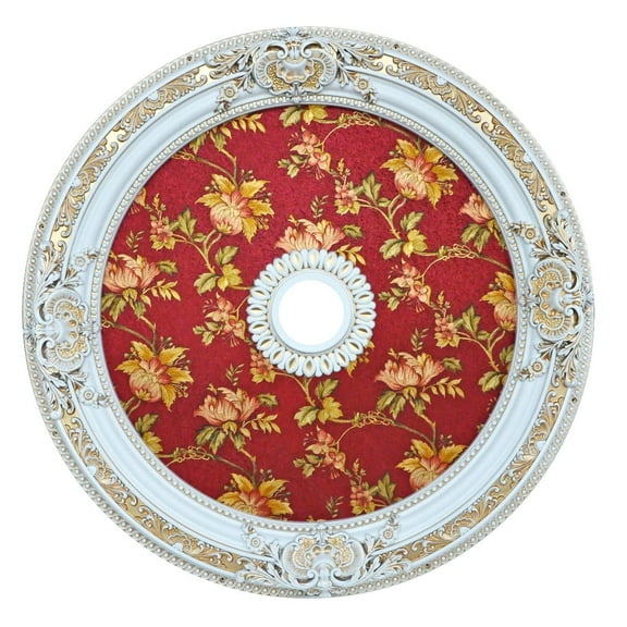 Artistry Lighting Round 36" Antique White Ceiling Medallion Red Vintage Floral Motif (ART90-F1-095)