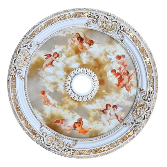 Artistry Lighting Round 36" Antique White Ceiling Medallion Sepia Sky Angel Motif (ART90-F1-023)