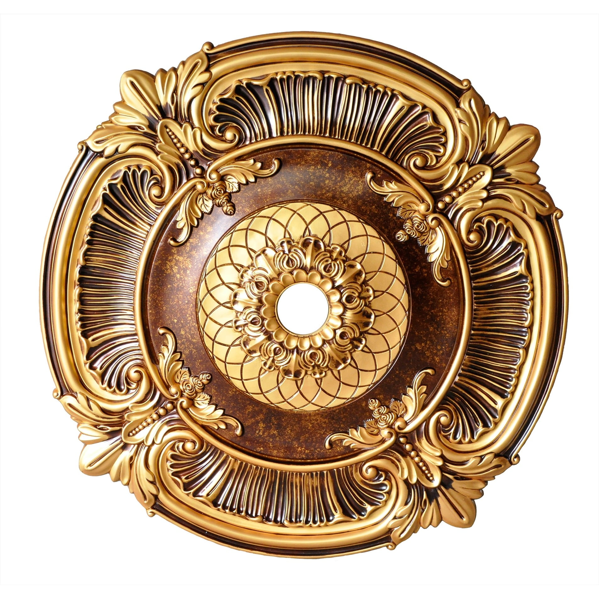 Antique Gold Round Polyurethane Ceiling Medallion with Carved Roses