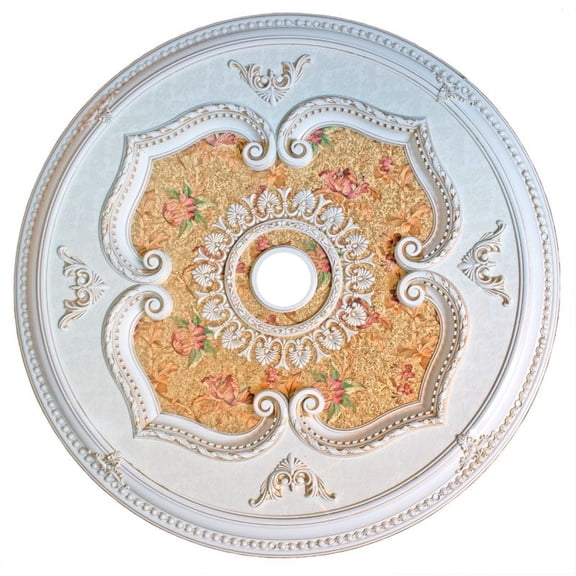 Artistry Lighting Round 43" White and Gold Ceiling Medallion Vintage Floral Bouquet Print (ART11-F1-096)