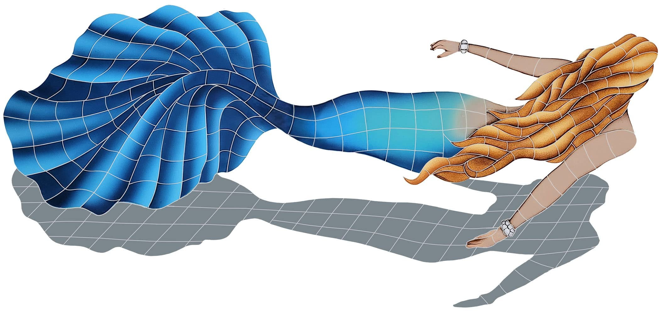 Artistry in Mosaics Swimming Mermaid Ceramic Swimming Pool Mosaic 28" x 60" with Shadow