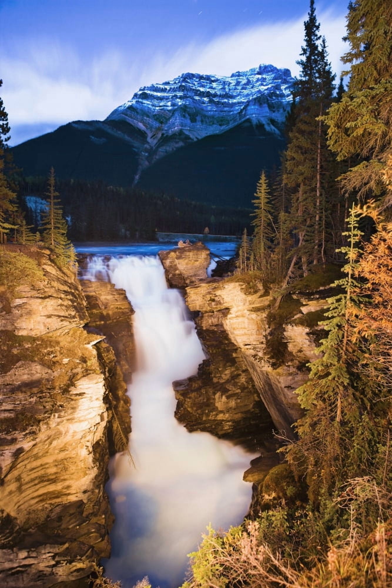 Artists Choice Athabasca Falls And Mount Kerkeslin At Dusk Jasper National Park Alberta Canvas Art - Yves Marcoux Design Pics (22 x 34)