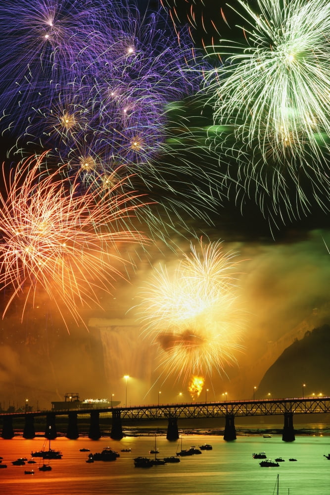 Artists Choice Fireworks Over Montmorency Falls Quebec Canvas Art - Yves Marcoux Design Pics (11 x 17)