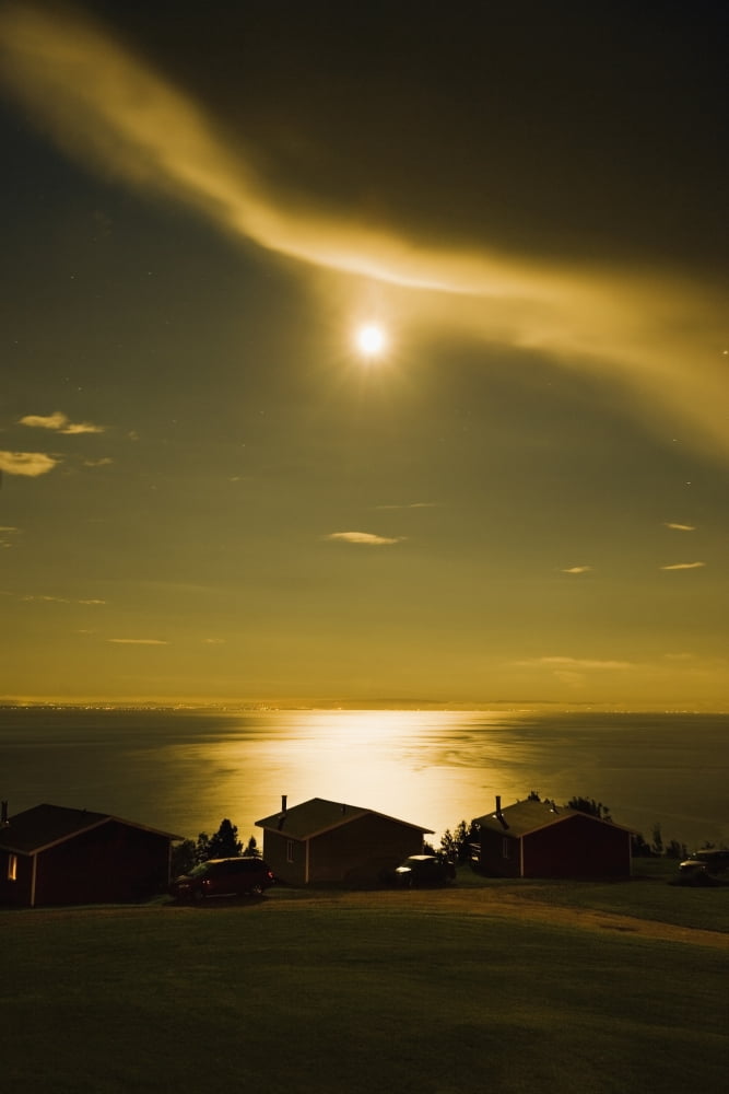 Artists Choice Moon Over Cottages And Saint Lawrence River Cap-A-Laigle Near La Malbaie Charlevoix Quebec Canvas Art - Yves Marcoux Design Pics (11 x 17)