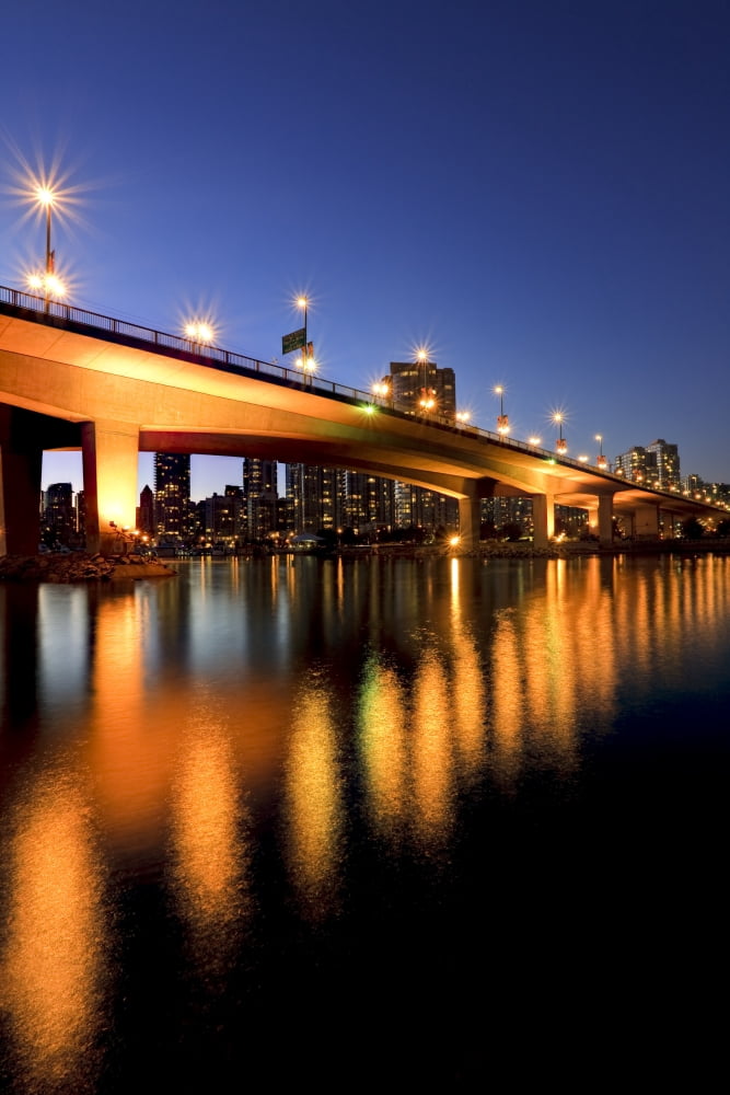 Artists Choice View Under Cambie Street Bridge From False Creek To Condominiums Of Yaletown Vancouver British Columbia Canvas Art - Ron Watts Design Pics (11 x 17)