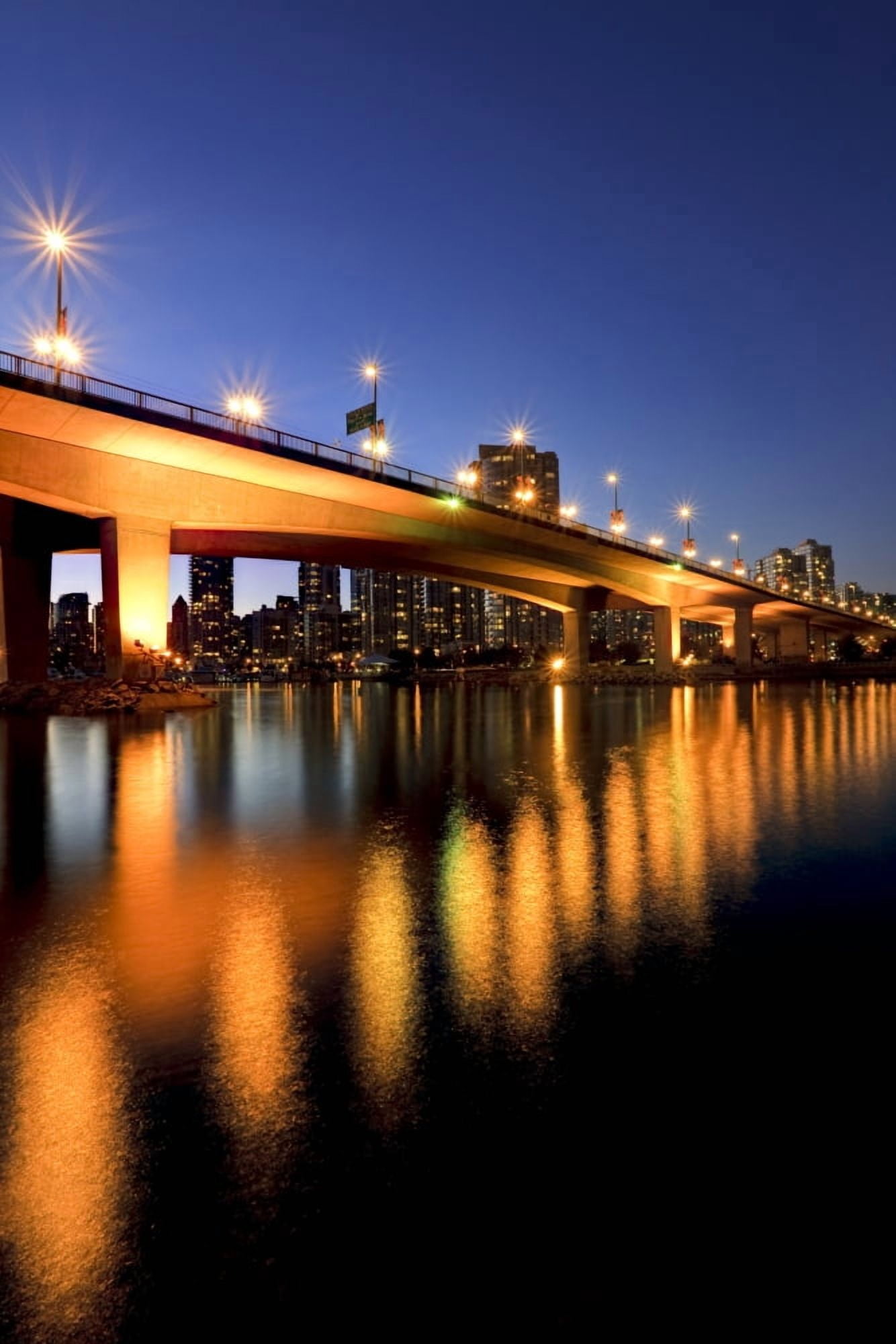 Artists Choice View Under Cambie Street Bridge From False Creek To Condominiums Of Yaletown Vancouver British Columbia Canvas Art - Ron Watts Design Pics (22 x 34)