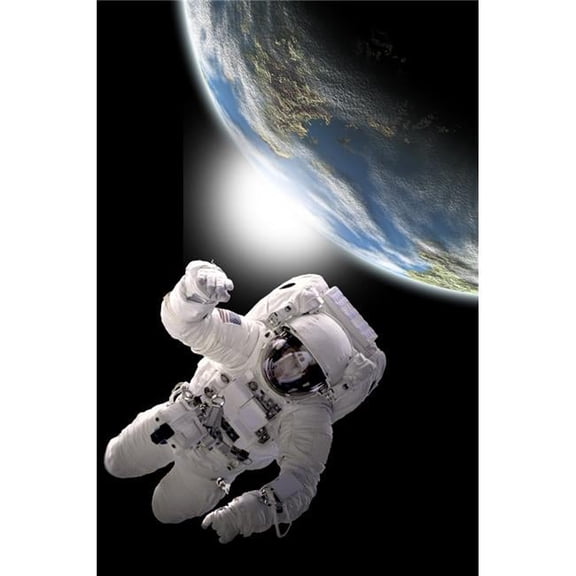 Artists Concept of An Astronaut Floating in Outer Space. An Earth-Like Planet Sees Sunrise in The Background Poster Print, 11 x 17