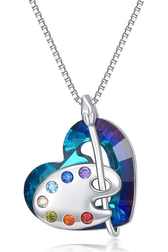 Artists Gifts for Women 925 Sterling Silver Crystal Chakra Palette/Dance/Soccer Necklace Art Jewelry Sports Gifts for Men Painters Art Teacher Ballerina Dancer