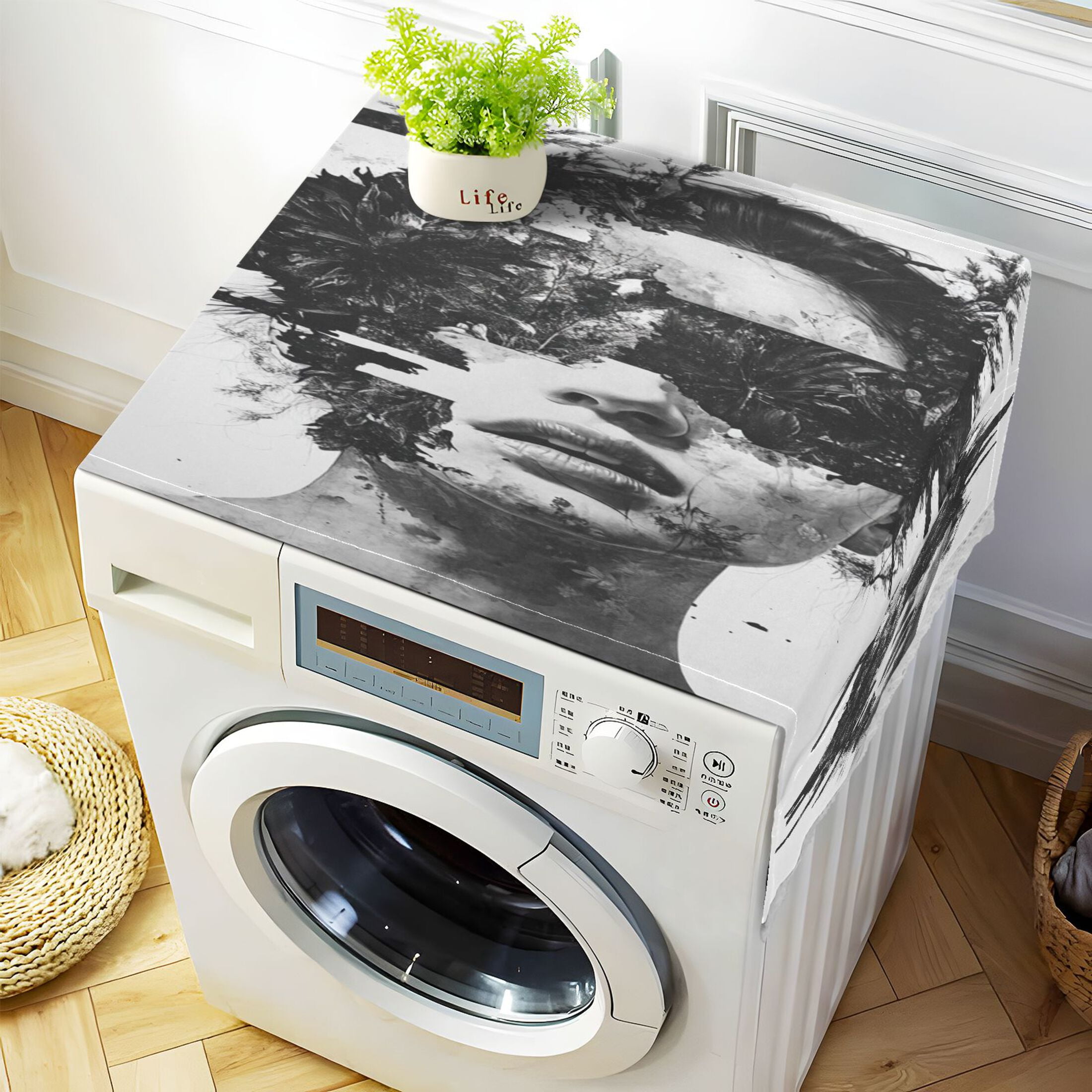 Artists GirlWasher and Dryer Covers Dust-Proof and Oil Resistant Fridge Cover with 4 Storage Pockets Washing Machine Top Cover for Laundry Kitchen Home 51.2 x 22 In