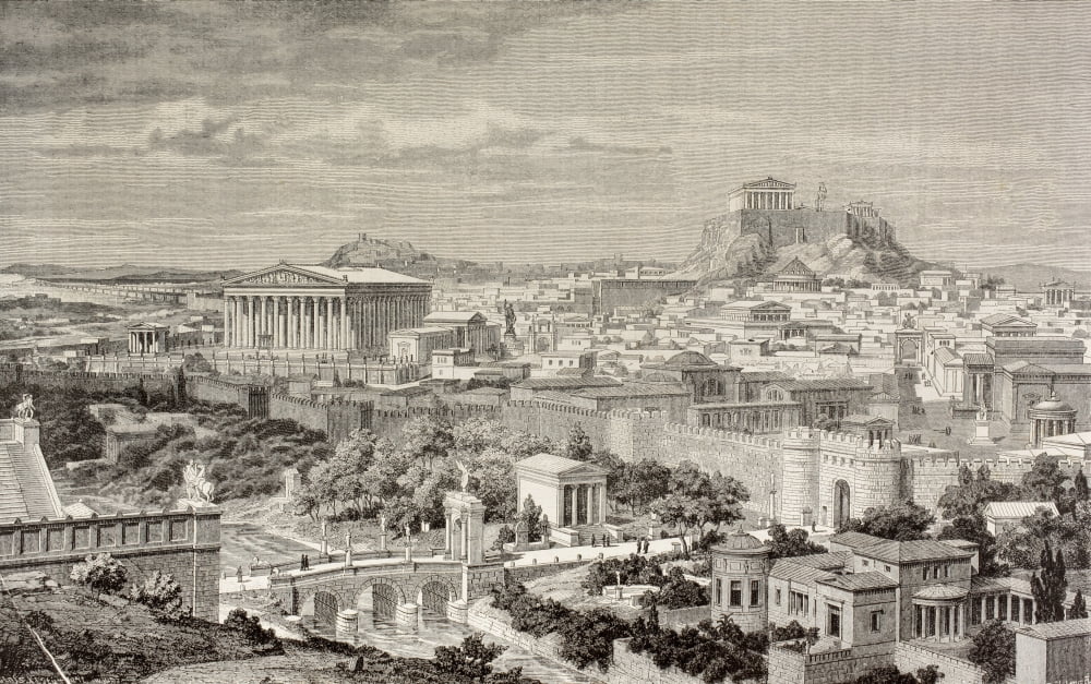 Artists Impression Of Athens Greece At The Time Of The Emperor Hadrian 1St And 2Nd Centuries Ad From El Mundo Ilustrado Published Barcelona 1880 Canvas Art - Ken Welsh  Design Pics (36 x 22)