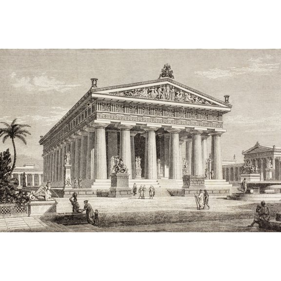 Artists Impression Of The Temple Of Poseidon Or Neptune Paestum Italy. From
