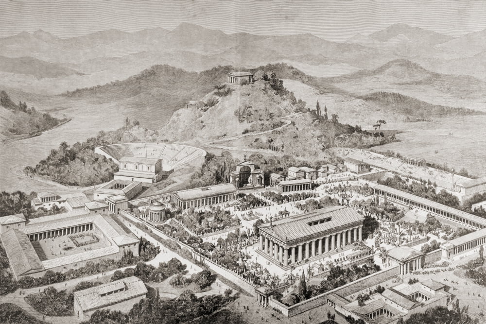 Artists Impression Of Olympia Greece At The Time Of The Ancient Olympic Games From El Mundo Ilustrado Published Barcelona 1880 Canvas Art - Ken Welsh Design Pics (36 x 24)