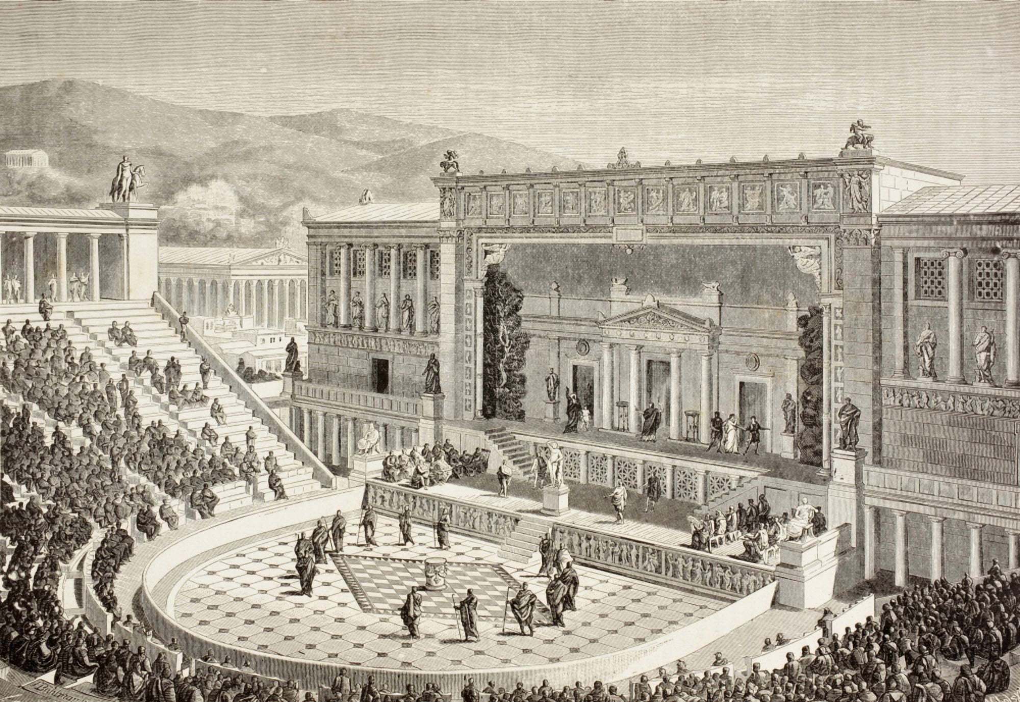 Artists Impression Of A Reconstructed Theatre Of Dionysus On The Slopes Of The Acropolis Athens Greece From El Mundo Ilustrado Published Barcelona 1880 Canvas Art - Ken Welsh Design Pics (34 x 24)