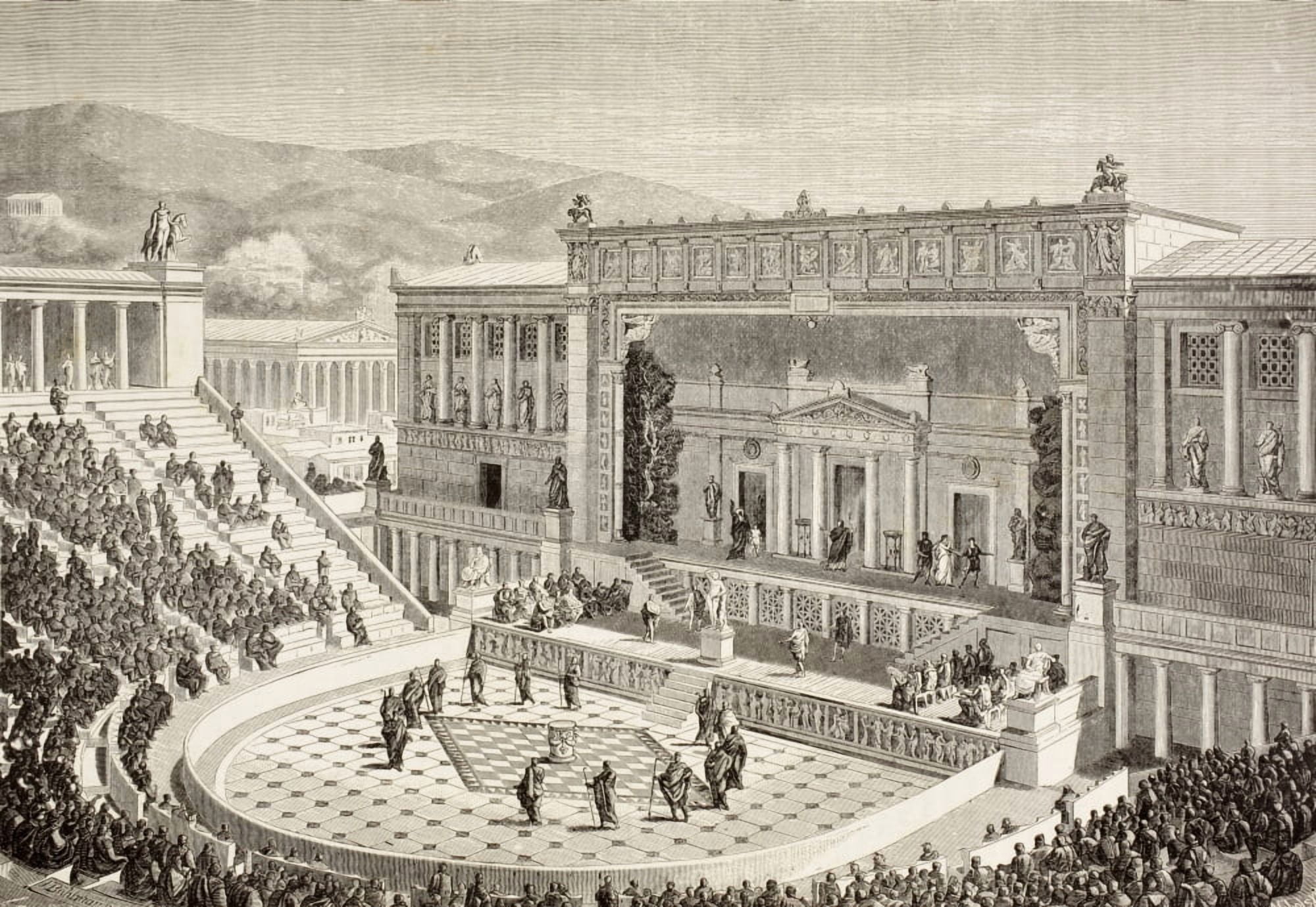 Artists Impression Of A Reconstructed Theatre Of Dionysus On The Slopes Of The Acropolis Athens Greece From El Mundo Ilustrado Published Barcelona 1880 Canvas Art - Ken Welsh Design Pics (17 x 12)