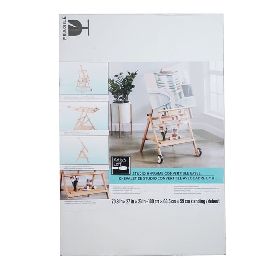 Artists Loft Easel - H-Frame Convertible Studio with Storage Shelf - Natural Brown - 70.8" Tall - 1-Pack